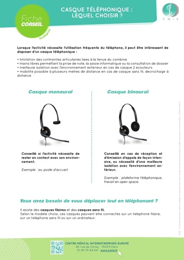 EMPLOYEURS : Conseils relatifs au choix d'un casque audio
